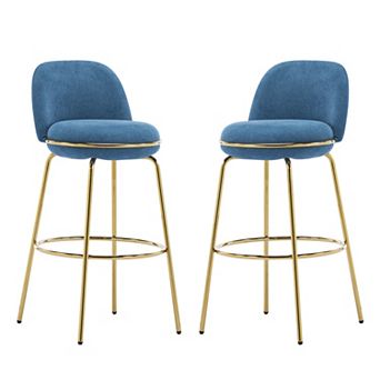 Set of 2 Modern Indoor Barstools Gold Metal Frame with Upholstered Seat, Mid-Century Style