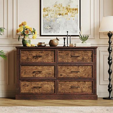 Farmhouse Style 6 Drawer Dresser - Wide Rustic Wooden Chest for Bedroom ...