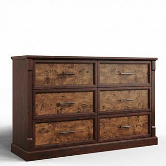 Farmhouse Style 6 Drawer Dresser - Wide Rustic Wooden Chest for Bedroom, Living Room, Hallway