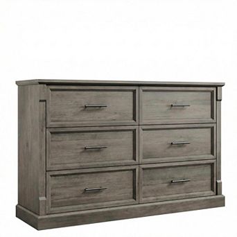 Farmhouse Style 6 Drawer Dresser - Wide Rustic Wooden Chest for Bedroom, Living Room, Hallway