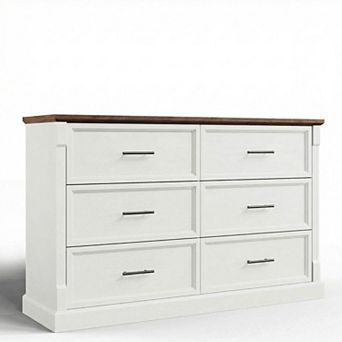 Farmhouse Style 6 Drawer Dresser - Wide Rustic Wooden Chest for Bedroom, Living Room, Hallway