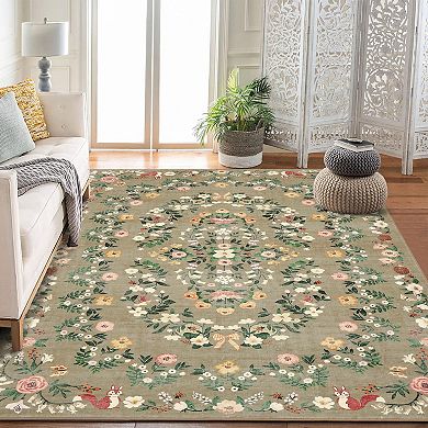 Modern Floral Area Rug Low Pile Non Slip Wear Resistant