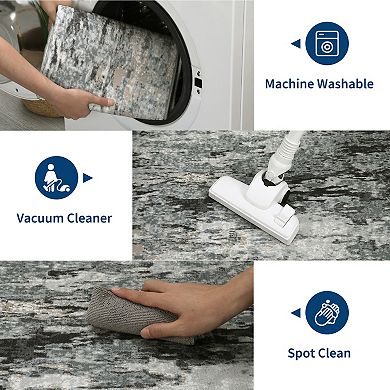 GlowSol Modern Abstract Area Rug Machine Washable Stain Resistant Non Slip Rug for Bedroom Kitchen