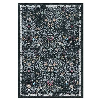 Non Slip Low Pile Floral Vintage Area Rug Durable Wear Resistant for Living Room