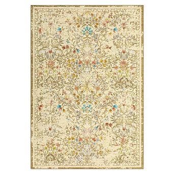 Non Slip Low Pile Floral Vintage Area Rug Durable Wear Resistant for Living Room