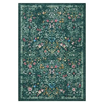 Non Slip Low Pile Floral Vintage Area Rug Durable Wear Resistant for Living Room