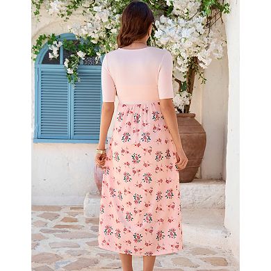Women's Maternity V Neck Short Sleeve Printed Midi Dress
