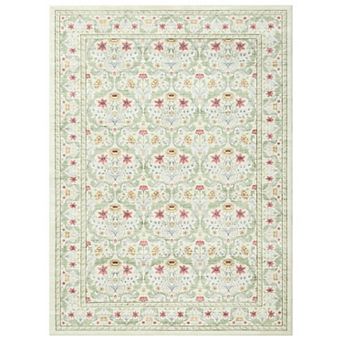 GlowSol Pastoral Floral Machine Washable Non Slip Low pile Vintage Area Rug for Living Room Kitchen