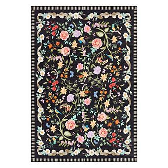 Vintage Floral Bird Area Rug Low Pile Non Slip Durable for High Traffic