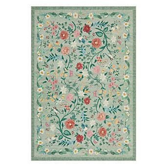Vintage Floral Bird Area Rug Low Pile Non Slip Durable for High Traffic