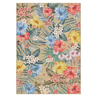 Modern Low Pile Non Slip Area Rug Colorful Floral Pattern Wear Resistant