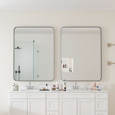 Black Rectangular Metal Frame Vanity Wall Mirror for Bathroom Living Room, 30x40 Inch