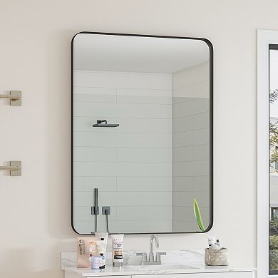 Black Rectangular Metal Frame Vanity Wall Mirror for Bathroom Living Room, 30x40 Inch