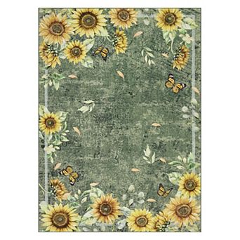 GlowSol Modern Flower Area Rug Low Pile Non Slip Machine Washable Rug for Living Room Dining Kitchen