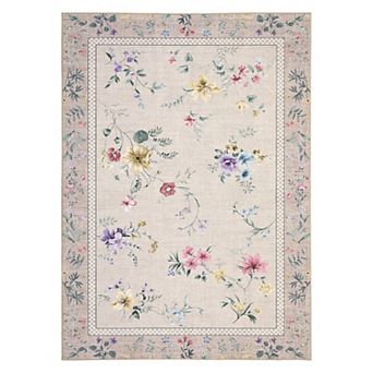 GlowSol Floral Print Area Rug Machine Washable Non Slip Low Pile Rug for Modern Bedroom Living Room