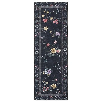 GlowSol Floral Print Area Rug Machine Washable Non Slip Low Pile Rug for Modern Bedroom Living Room