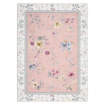 GlowSol Floral Print Area Rug Machine Washable Non Slip Low Pile Rug for Modern Bedroom Living Room