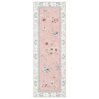 GlowSol Floral Print Area Rug Machine Washable Non Slip Low Pile Rug for Modern Bedroom Living Room