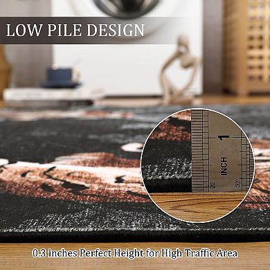 Non Slip Low Pile Area Rug Tiger Pattern Wear Resistant for Living Room