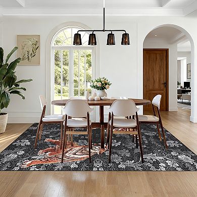 Non Slip Low Pile Area Rug Tiger Pattern Wear Resistant for Living Room