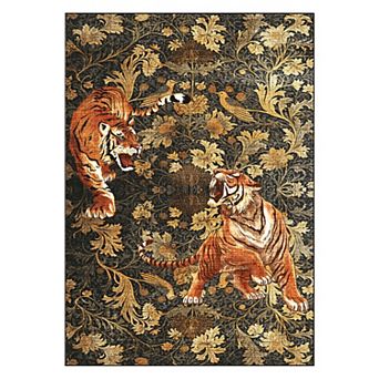 Non Slip Low Pile Area Rug Tiger Pattern Wear Resistant for Living Room