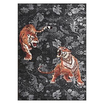 Non Slip Low Pile Area Rug Tiger Pattern Wear Resistant for Living Room