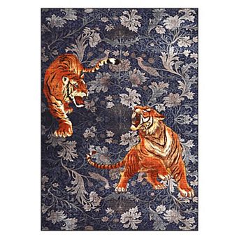 Non Slip Low Pile Area Rug Tiger Pattern Wear Resistant for Living Room