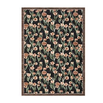GlowSol Flower Area Rug Machine Washable Non Slip Low Pile Carpet for Living Room Dining Hallway