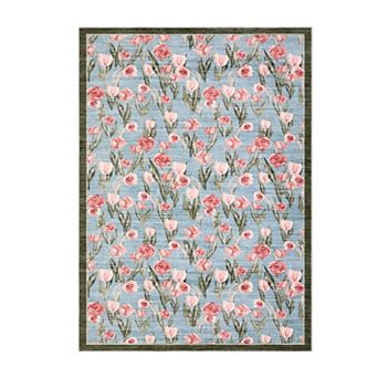 GlowSol Flower Area Rug Machine Washable Non Slip Low Pile Carpet for Living Room Dining Hallway