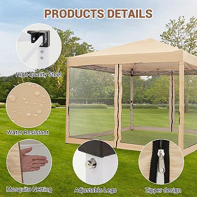 Quick Setup Pop Up Canopy Tent 10x10ft Waterproof Outdoor Gazebo Shelter with Mosquito Netting