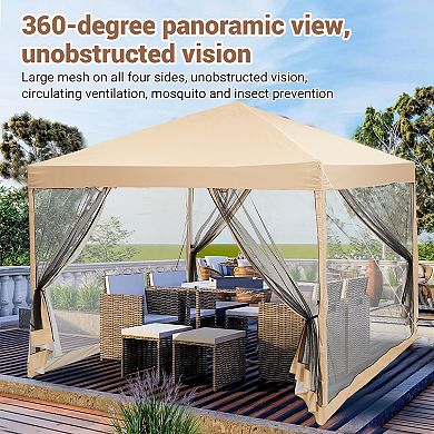 Quick Setup Pop Up Canopy Tent 10x10ft Waterproof Outdoor Gazebo Shelter with Mosquito Netting