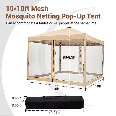 Quick Setup Pop Up Canopy Tent 10x10ft Waterproof Outdoor Gazebo Shelter with Mosquito Netting