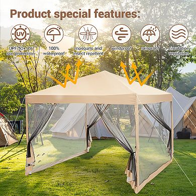 Quick Setup Pop Up Canopy Tent 10x10ft Waterproof Outdoor Gazebo Shelter with Mosquito Netting