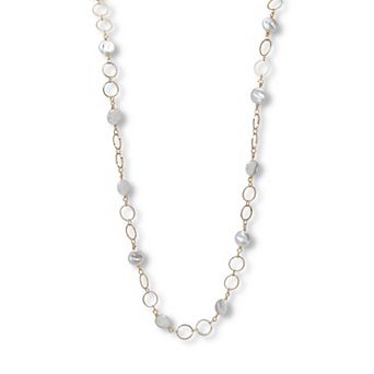 Round Genuine Mother of Pearl Hammered Goldtone Endless Necklace, 40 in
