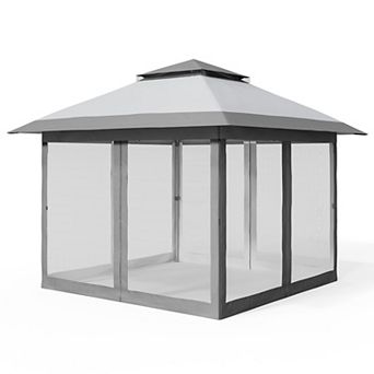 10x10 Folding Gazebo Canopy Tent,Double Vented Roof, Mosquito Netting,4 Sandbags, Wheeled Bag