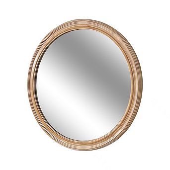 27.5 Inch Round Wall Mirror with Distressed Wooden Frame, Vintage Farmhouse Decor