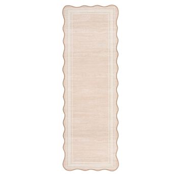 GlowSol Scalloped Machine Washable Non Slip Pet Friendly Indoor Area Rug for Living Room Bedroom