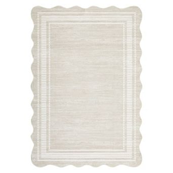 GlowSol Scalloped Machine Washable Non Slip Pet Friendly Indoor Area Rug for Living Room Bedroom