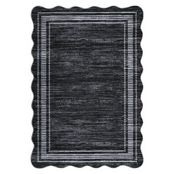 GlowSol Scalloped Machine Washable Non Slip Pet Friendly Indoor Area Rug for Living Room Bedroom