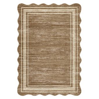 GlowSol Scalloped Machine Washable Non Slip Pet Friendly Indoor Area Rug for Living Room Bedroom