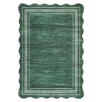 GlowSol Scalloped Machine Washable Non Slip Pet Friendly Indoor Area Rug for Living Room Bedroom