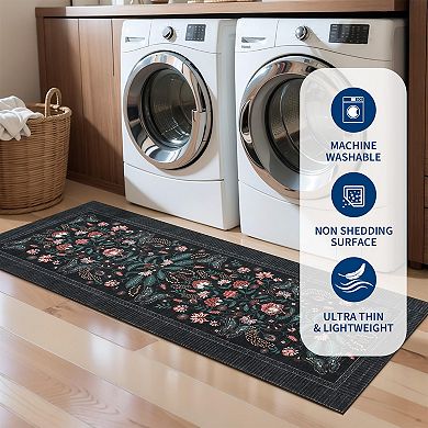 Modern Rustic Botanical Area Rug Machine Washable Non Slip Ultra Thin Rug for Living Room Kitchen