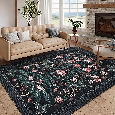 Modern Rustic Botanical Area Rug Machine Washable Non Slip Ultra Thin Rug for Living Room Kitchen