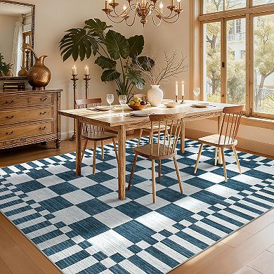 GlowSol Geometric Machine Washable Stain Resistant Low Pile Non Slip Area Rug for Modern Home Decor