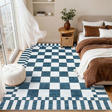 GlowSol Geometric Machine Washable Stain Resistant Low Pile Non Slip Area Rug for Modern Home Decor