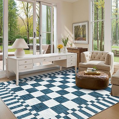 GlowSol Geometric Machine Washable Stain Resistant Low Pile Non Slip Area Rug for Modern Home Decor