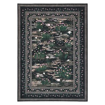 GlowSol Modern Floral Area Rug Machine Washable Low Pile Non Slip Carpet for Living Room Bedroom