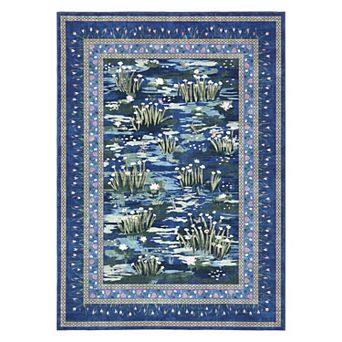 GlowSol Modern Floral Area Rug Machine Washable Low Pile Non Slip Carpet for Living Room Bedroom