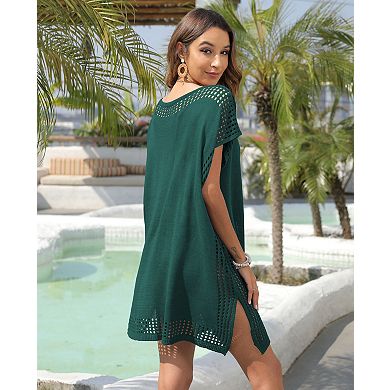 Women's V-Neck Beach Swimsuit Mesh Top Loose Crochet Cover-Up