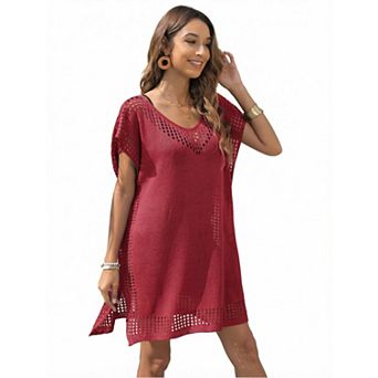 Women's V-Neck Beach Swimsuit Mesh Top Loose Crochet Cover-Up